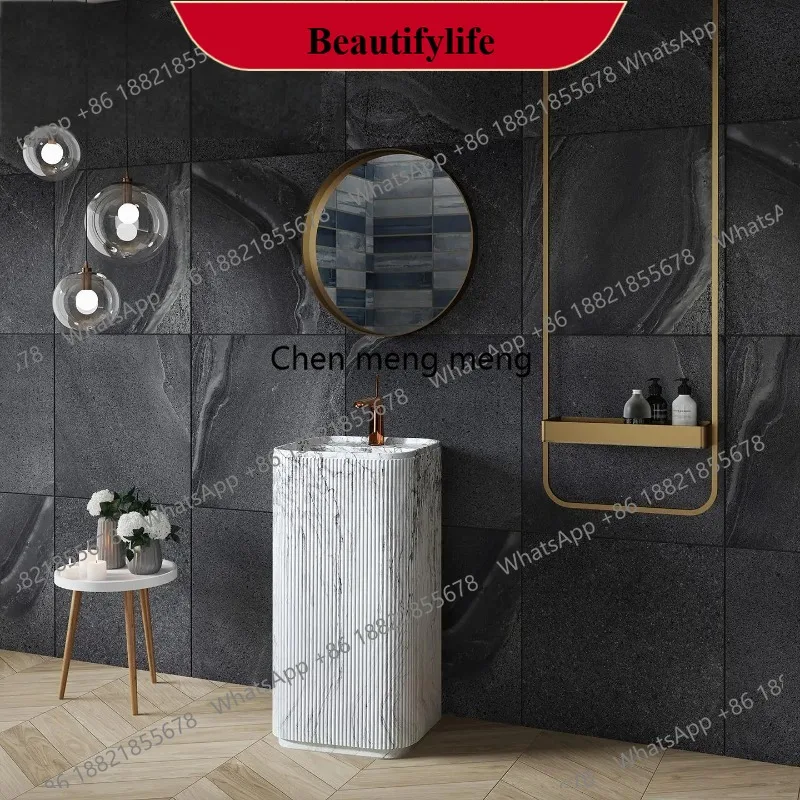 

D132 Роскошная раковина Calacatta на пьедестале, итальянская отдельно стоящая раковина из искусственного мрамора со смесителем для гостиничной виллы, настраиваемая