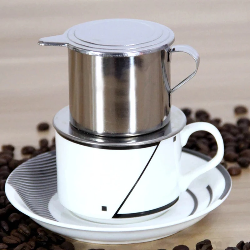 Coffee Dripper Maker Pot Infuse Cup Portable Coffee Drip Filter 6-9Q Vietnamese Coffee Filter Stainless Steel Vietnamese Style