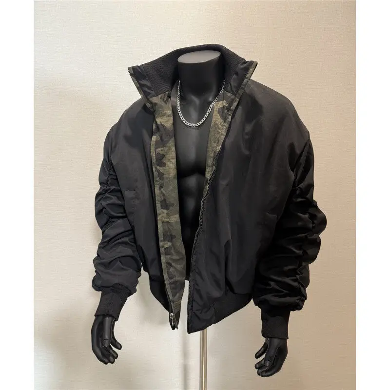 

Весенняя мужская двусторонняя куртка 2025, корейская мода, повседневные мужские топы с длинными рукавами, новые свободные топы