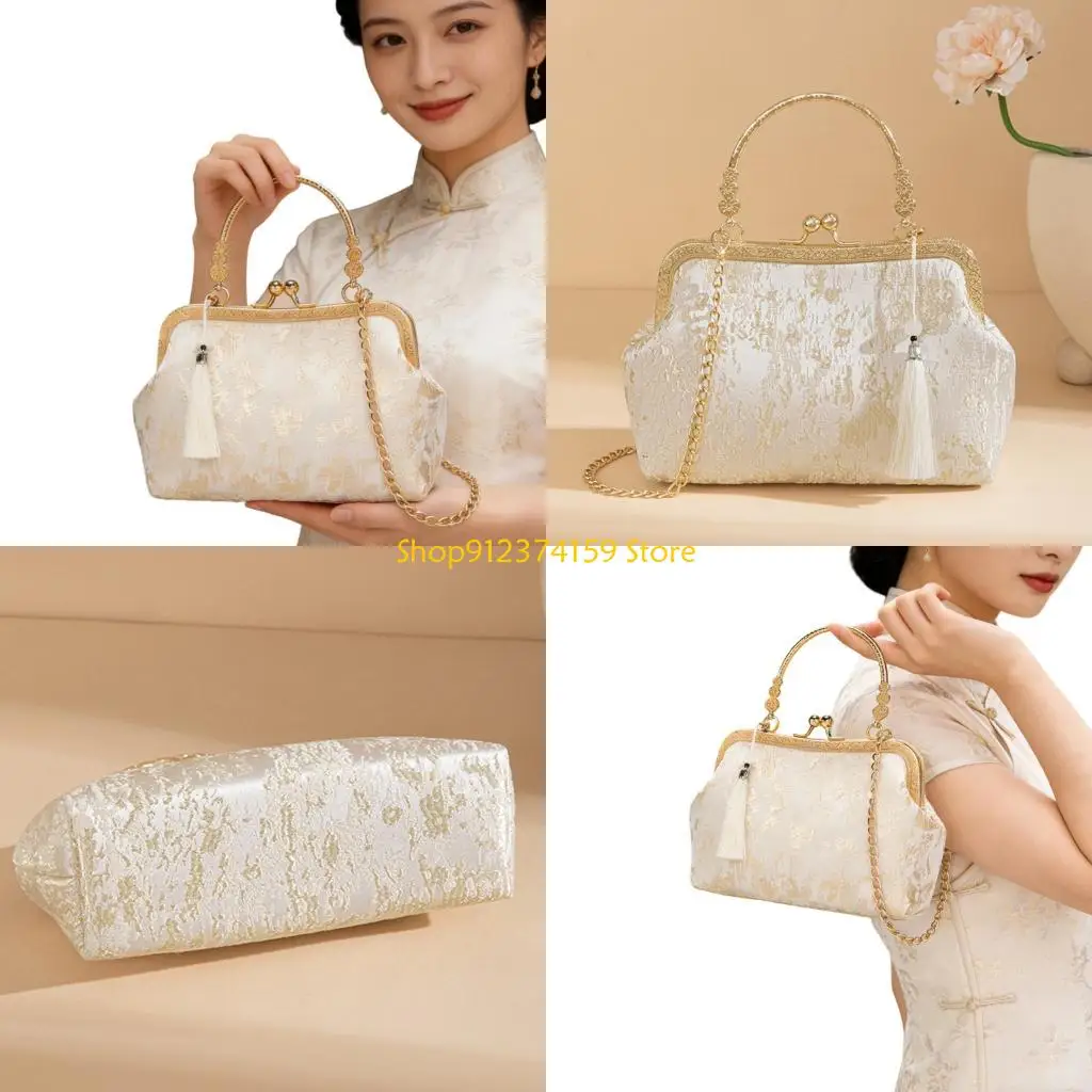 G5AE Traditional Chinese Styles Embroidered Evening Bag Shoulder Bag Crossbody Purse for Weddings and Prom Gatherings