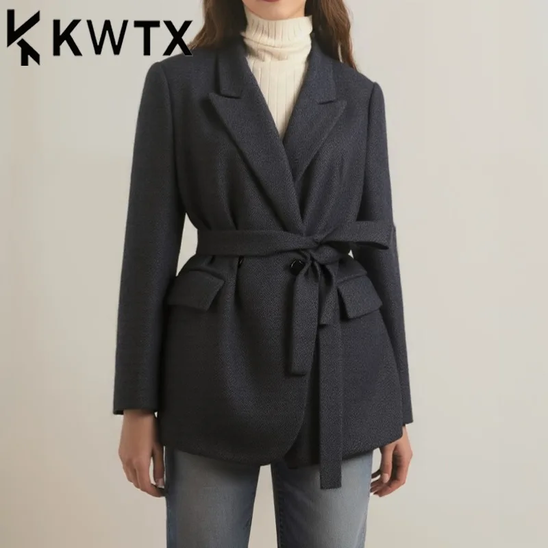 

KWTX 2025 весенне-летний женский пиджак, однотонный, на одной пуговице, с лацканами и 3 пуговицами, с манжетами, элегантная офисная повседневная куртка премиум-класса