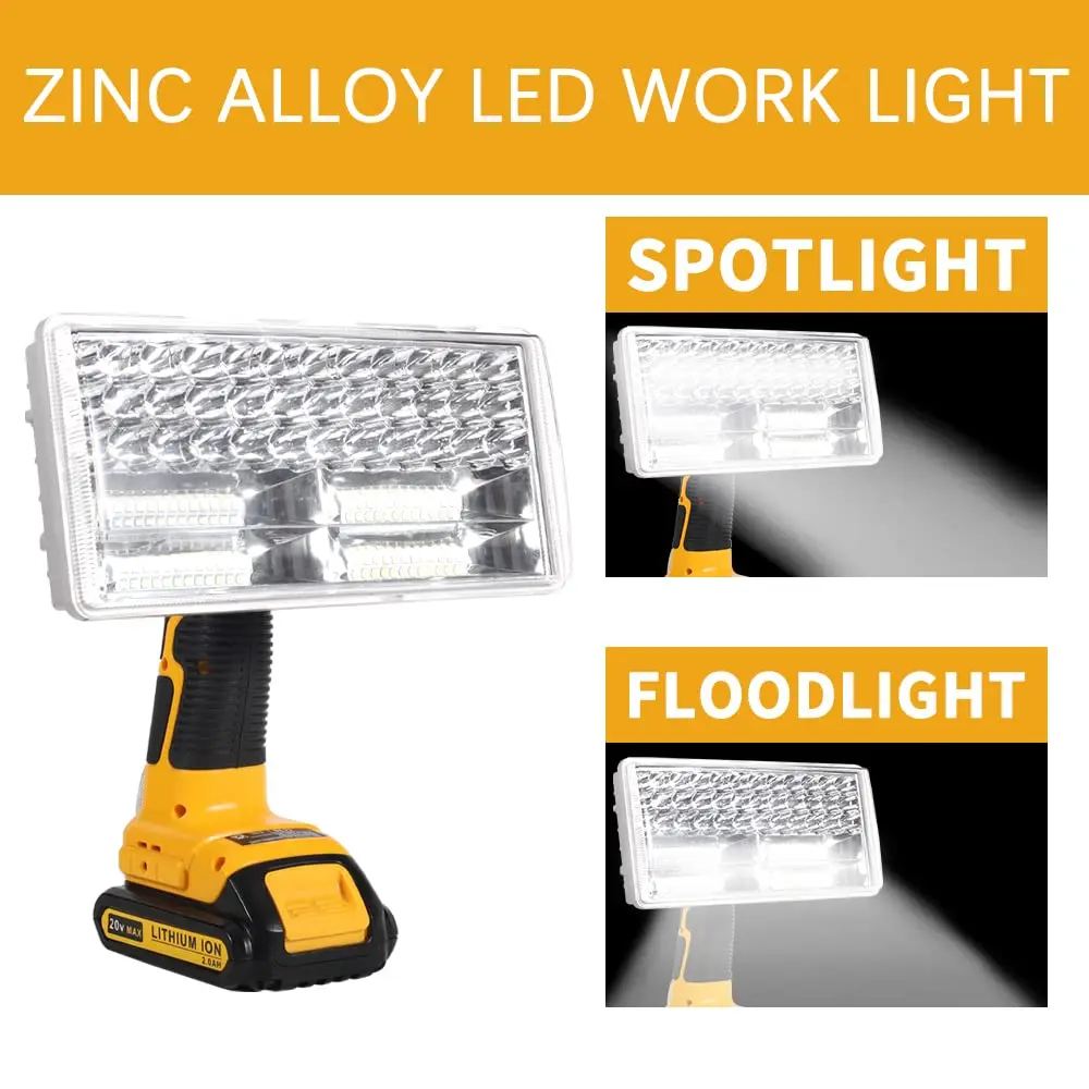 Work Light for Dewalt 20V Max Lithium-ion Battery 40W 4200LM Flashlight with USB Port Zinc Alloy LED Work Light for Emergencies