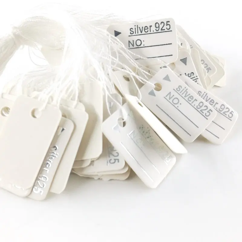 500 Pcs Jewelry Strung Pricing Price Tags with String Silver Merchandise Cloth Label Price Label