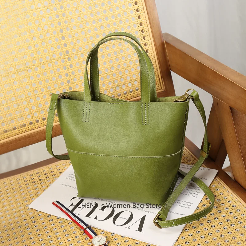 

Fashion Simple Bucket Bag Genuine Leather Women Tote Bag\Handbag Real Leather Female Shoulder Bag Crossbody Bag Soft