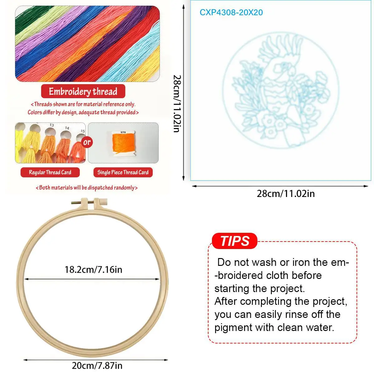 1 Stück 20X20CM/15X15CM 7,87/6,3 Zoll Vogel-Stickerei-Starter-Kit DIY-Kit DIY-Stickerei-Set Handarbeiten Heimdekoration Malerei – Detail 5