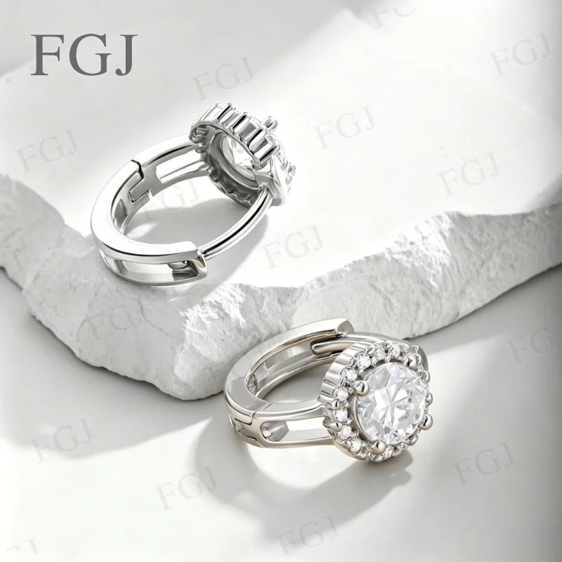 Klassische Echt-Diamant-Creolen mit echtem D-Farben-Moissanit für Damen, Hochzeit, Verlobung, Party, S925 Sterlingsilber, edler Schmuck, Geschenk – Detail 6