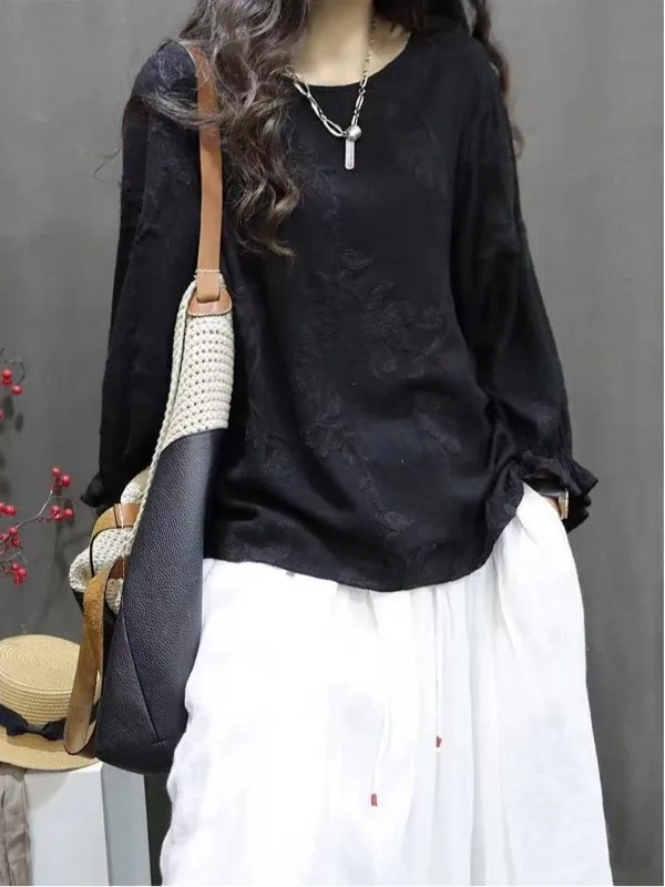 

Аутентичный новый хлопок и лен с вышивкой в стиле ретро, свободный круглый Ne Long Sve, большой размер, художественный irt, дышащий, удобный, женский...