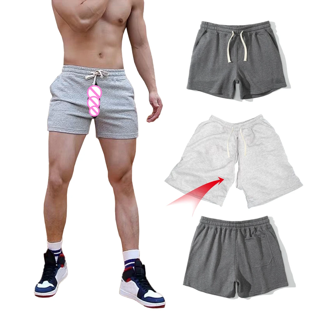 Invisible Open Crotch Outdoor Sex Sports Shorts Men's Casual Erotic Pants Summer Classical Plus Size Running Fitness Trousers