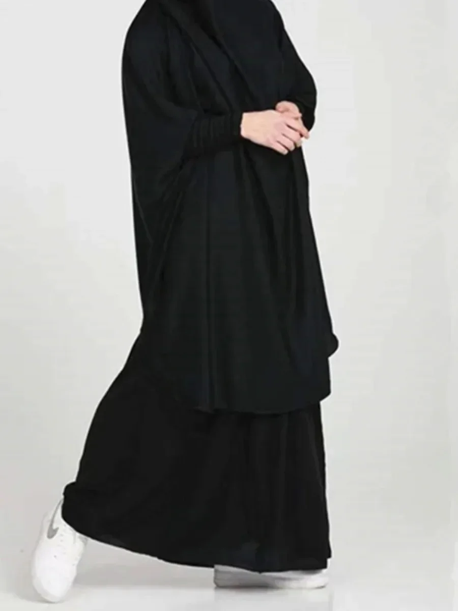 Eid Muslim Women 2 Piece Jilbab Sets Long Khimar+ Skirt Sets Hijab Dress Prayer Garment Abaya Hooded Ramadan Gown Islamic Niqab