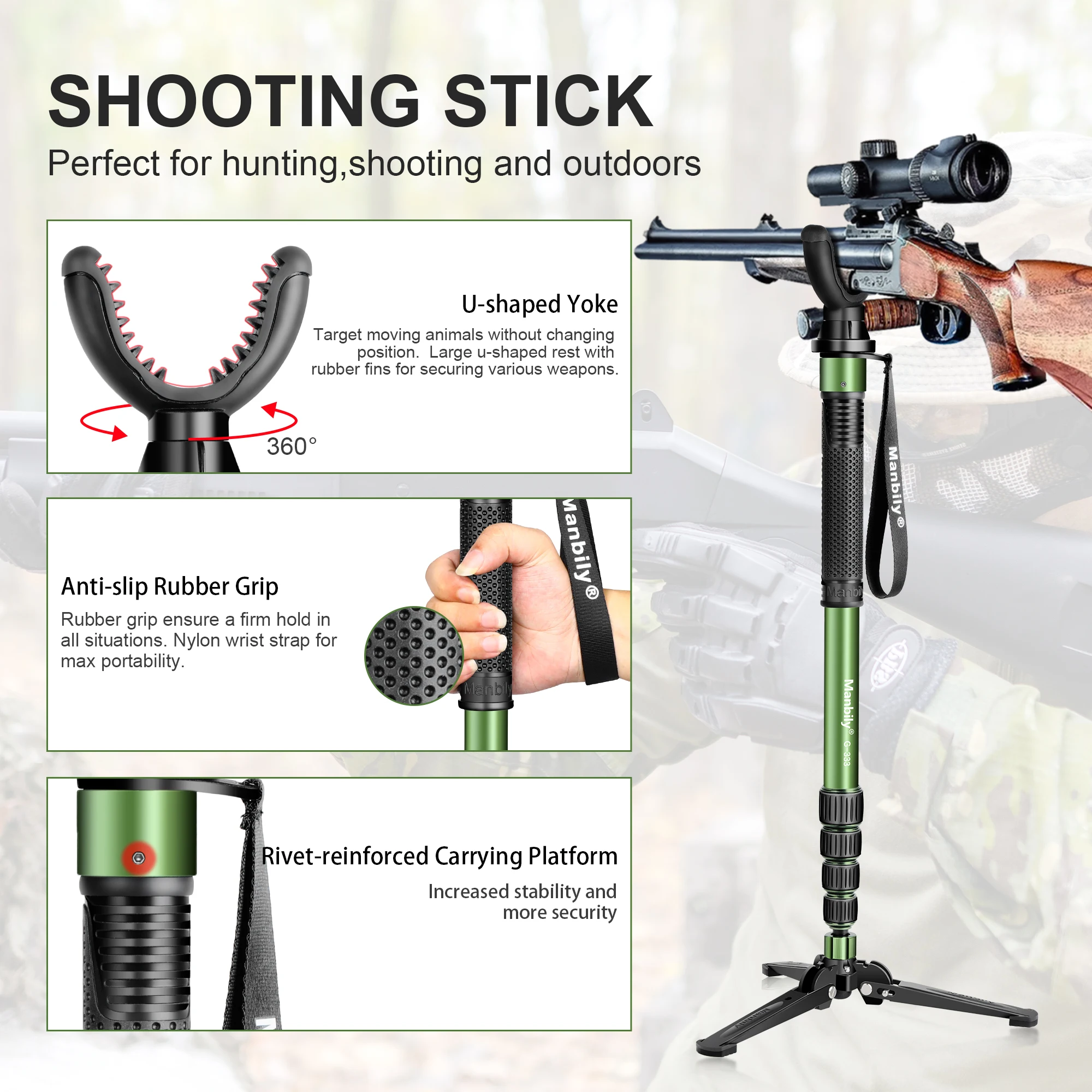 Manbily Lightweight Tripod Monopod for hunting  Rifle V-Yoke Shooting Rest Crossbow Accessories