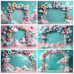 MOON.QG Fairy One Birthday 1 Year Doughnut Clouds Backdrop Baby Candyland Candy Bar Party Background Children Photography Props