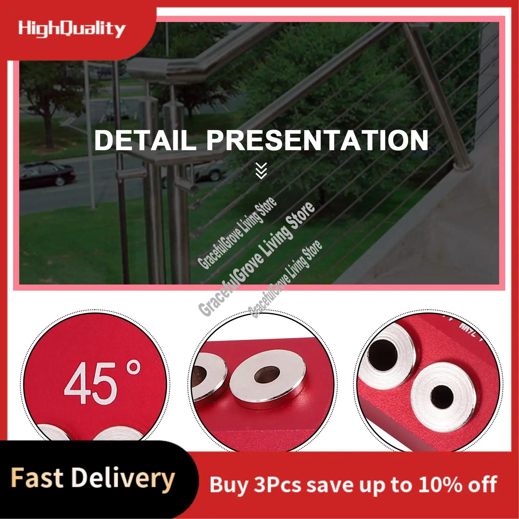 

A26I-30/45/90 ° Приспособление для направляющих отверстий для угловых и прямых отверстий, шаблон для сверления винтов с отправкой для кабельных перил