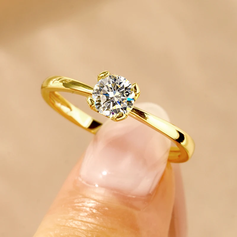 Rrjzz Runder Solitär-Moissanit-Diamant-Verlobungsring in Silber- und Goldfarbe, Zeitlose Eheringe für Frauen, Leichterer Schmuck – Detail 9