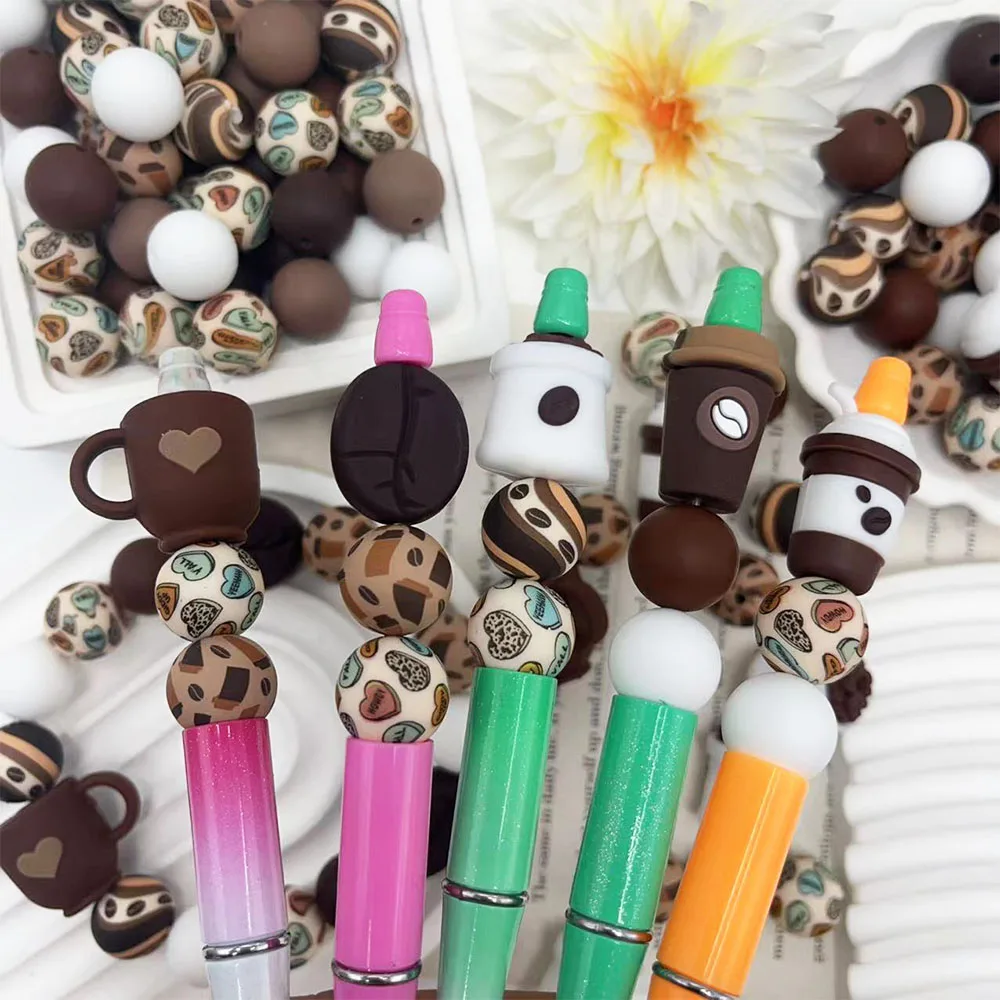 26/60Pcs Coffee-Themed Silicone Bead Set DIY Beaded Necklace Bracelet Decoration Pen Jewelry Pendant Etc. Holiday Birthday Gift