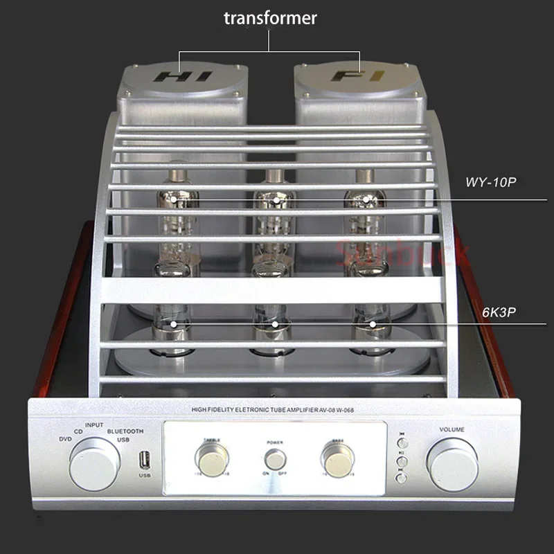 Sunbuck 200W + 200W 2,0 canales USB Bluetooth HIFI WY10P 6K3P amplificador de tubo estantería de escritorio WY10P 6K3P amplificador de tubo