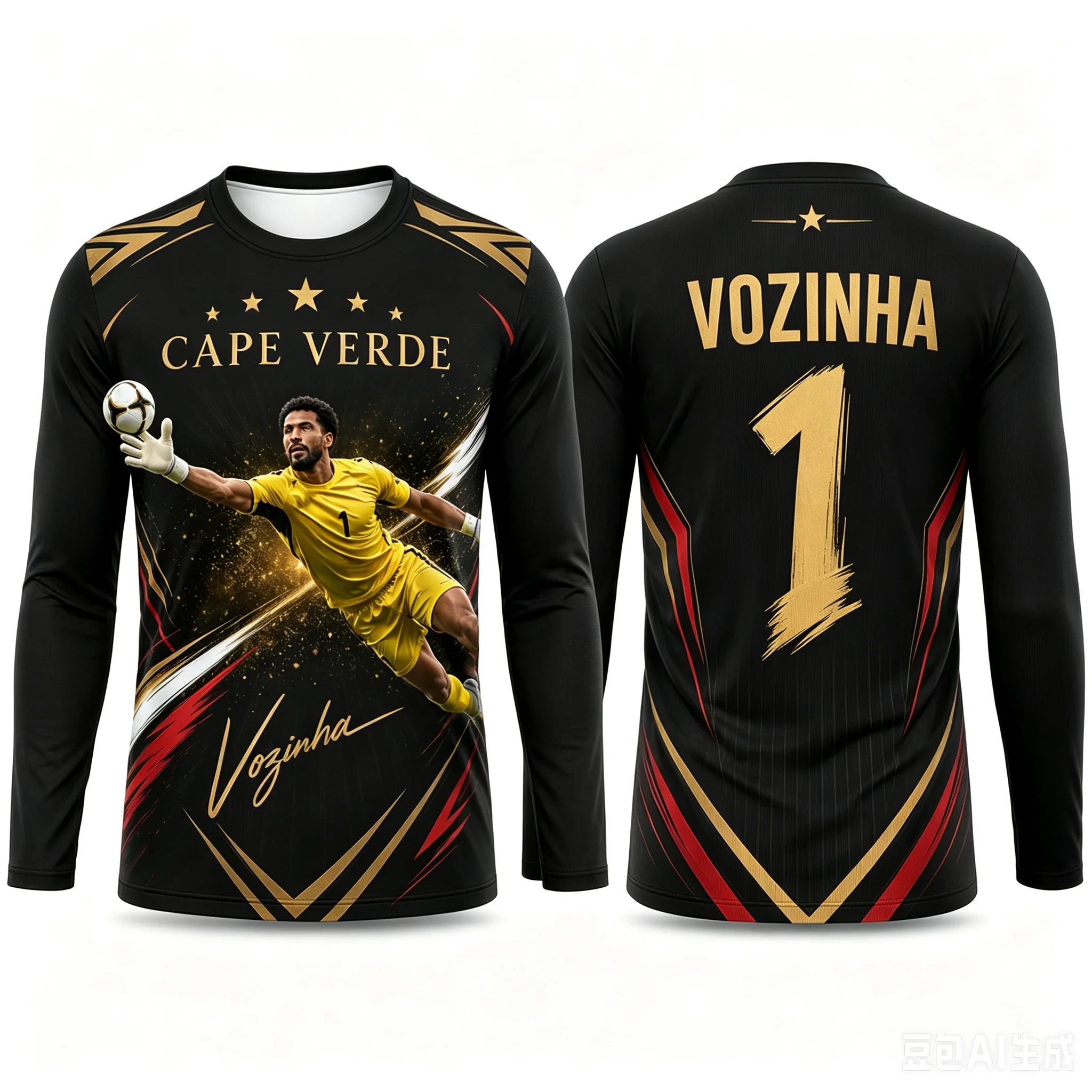 Cape Verde Vozinha No.1 Goalkeeper Fan Shirt for Men Women Long Sleeve Football Supporter Top