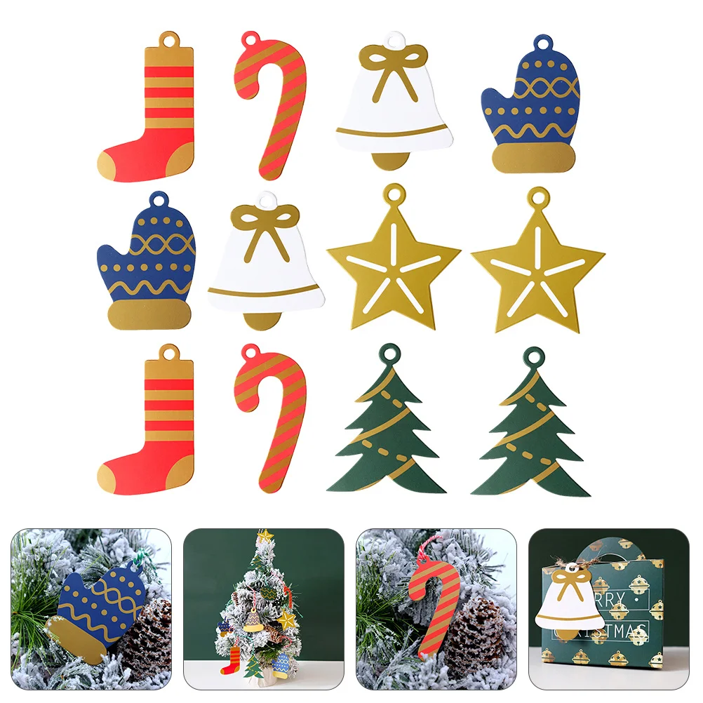 60Pcs Xmas Gift Message Cards Durable Christmas Tree Decorations Paper Tags Greeting Cards with Hole DIY Holiday Wishes