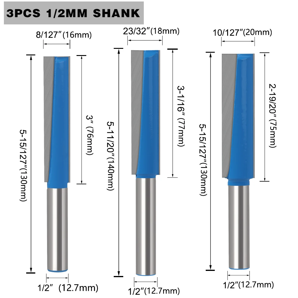 1PC 12mm 12.7mm Shank Lengthened Cleaning Bottom Keyhole Router Bit Diameter 16,18,20mm Engraving Machine Woodworking