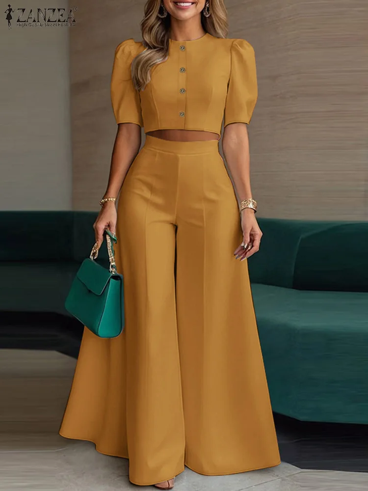 2025 stilvolle Frauen 2 Stück Sets ZANZA Sommer Hose Sets 2PCS Elegante Kurzarm Bluse Breite Bein Hosen Anzug OL arbeit Outfits