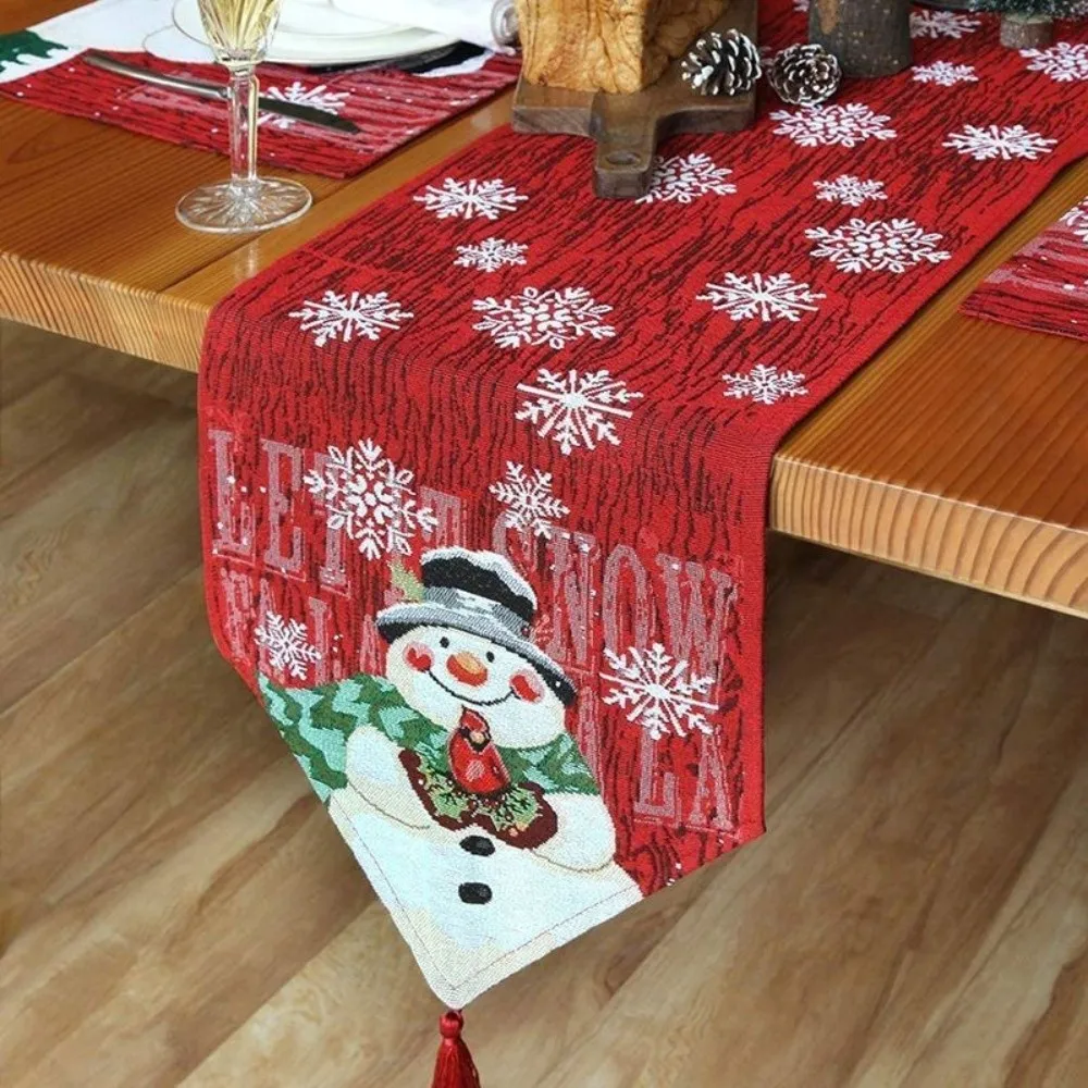

Flower Contrast Color Christmas Table Runner Tree Smooth Santa Claus Tablecloth Elk 180x33CM Xmas Desktop Decoration Banquet