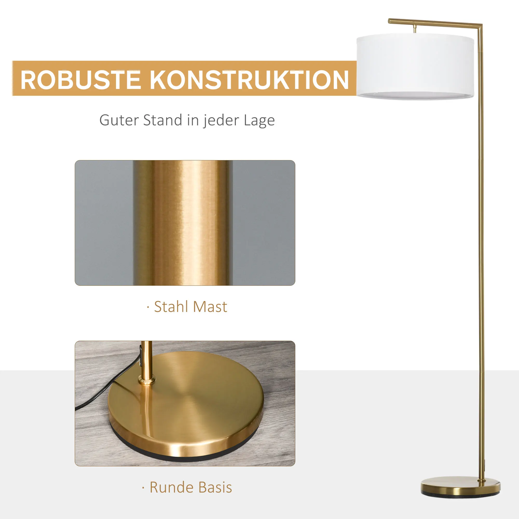 Luminária de Piso E27 Metal/Linho Dourado/Branco 47x37x153cm - usage example
