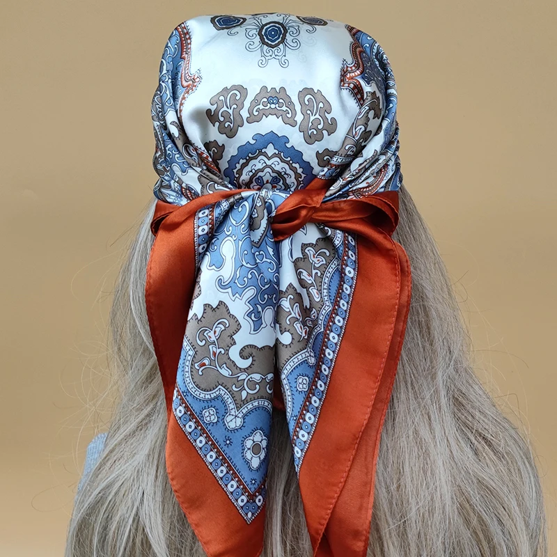 

New Design Style Headscarf Beach Sunscreen Luxury Silk Hijab The Four Seasons Popular Kerchief Women 70X70CM Square Scarves