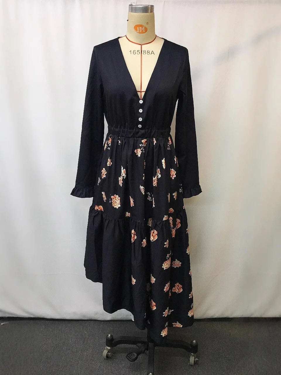 

Women Dresses 2026 New Spring Autumn Floral Print Retro V-Neck Long Sleeve Cinched Waist Casual Irregular Hem Long Dress