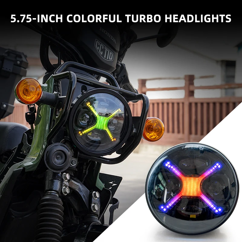 5.75-inch Smoked Black X-Shaped, Cool LED Color, RGB Daytime Running Lights, Suitable for Retrofitting Circular Car Lights