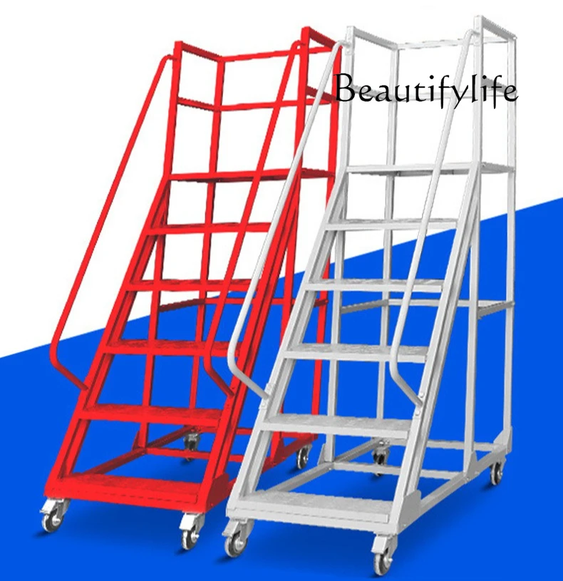 

Ladder climbing ladder mobile car warehouse pickup with wheels supermarket shelf platform warehouse storage operation ladder