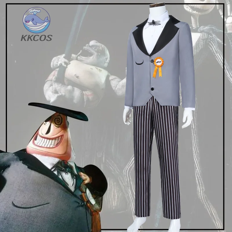 عيد الميلاد كابوس جاك سكيلينجتون مايور تأثيري حلي الكرتون الرجال رمادي البدلة سروال مخطط قبعة هالوين كرنفال حفلة KK