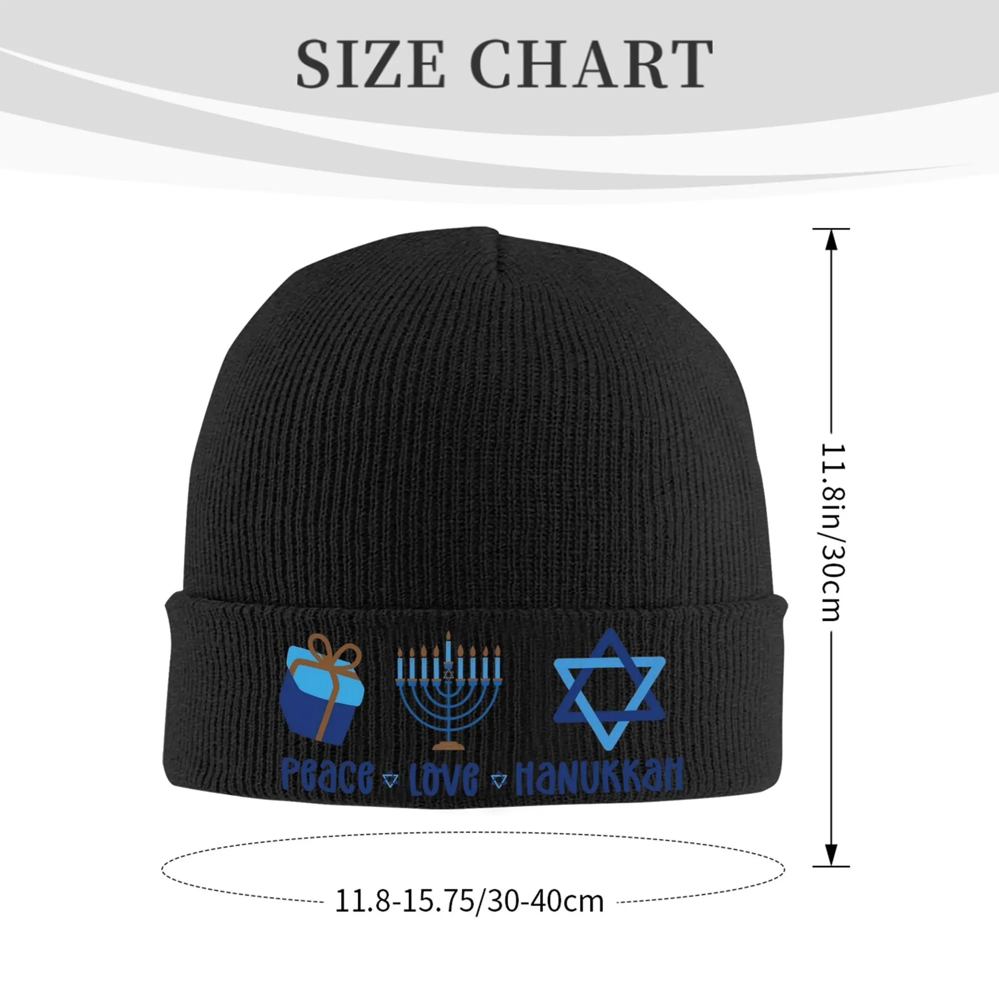 Hanukkah Peace Love Knitted Caps for Women Men Skullies Beanies Winter Hat Acrylic Menorasaurus Jewish Crochet Cap