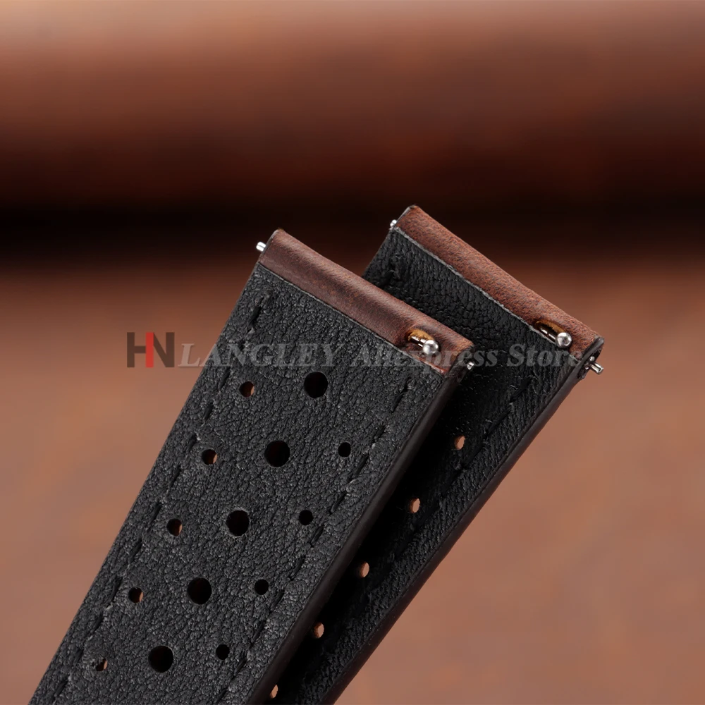 Vintage Racing Leather Watch Strap 18mm 19mm 20mm 21mm 22mm 24mm Handmade Quick Release Strap Brown Breathable Porous Watchbands image 4