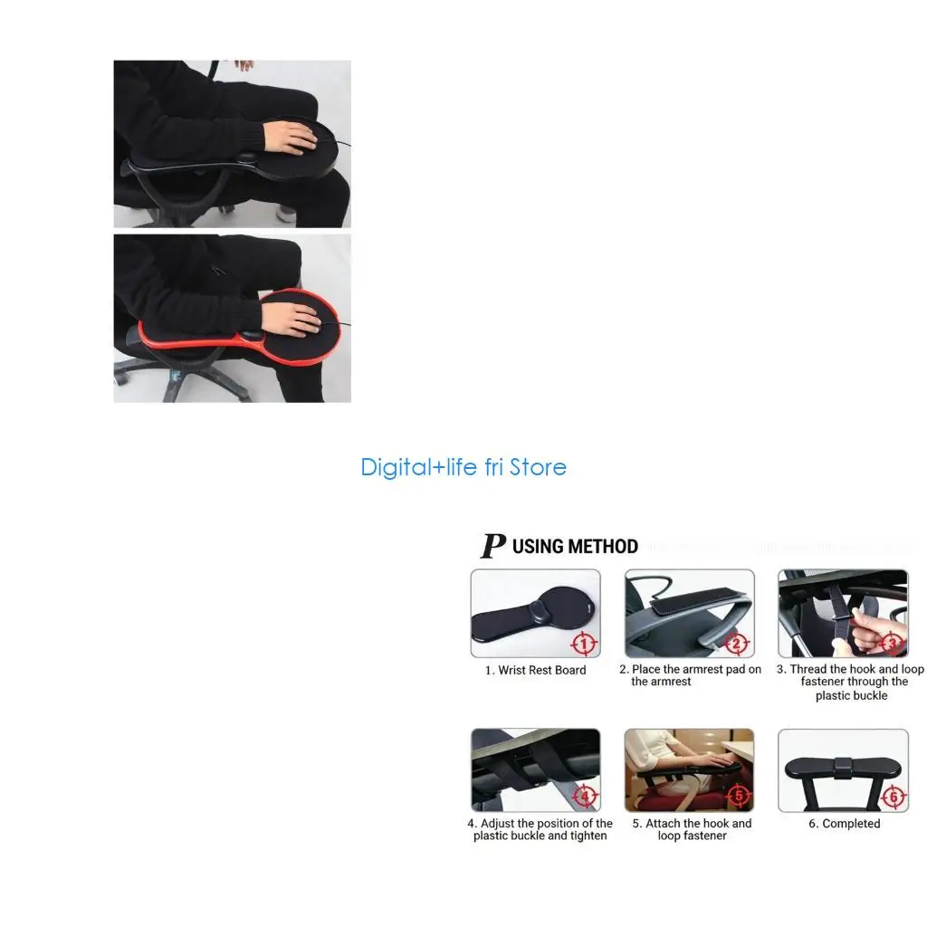 E06D Computer Desk Ergonomic Mouse Pad Adjustable Armrest Support 180Degree Rotation