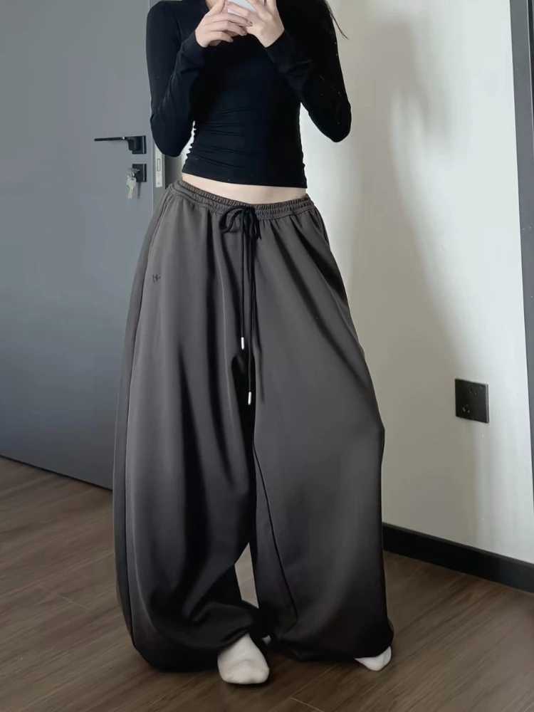 HOUZHOU White Casual Baggy Pants Women Korean Style Oversized Harajuku Trousers Vintage Female Black Wide Leg Pants Joggers