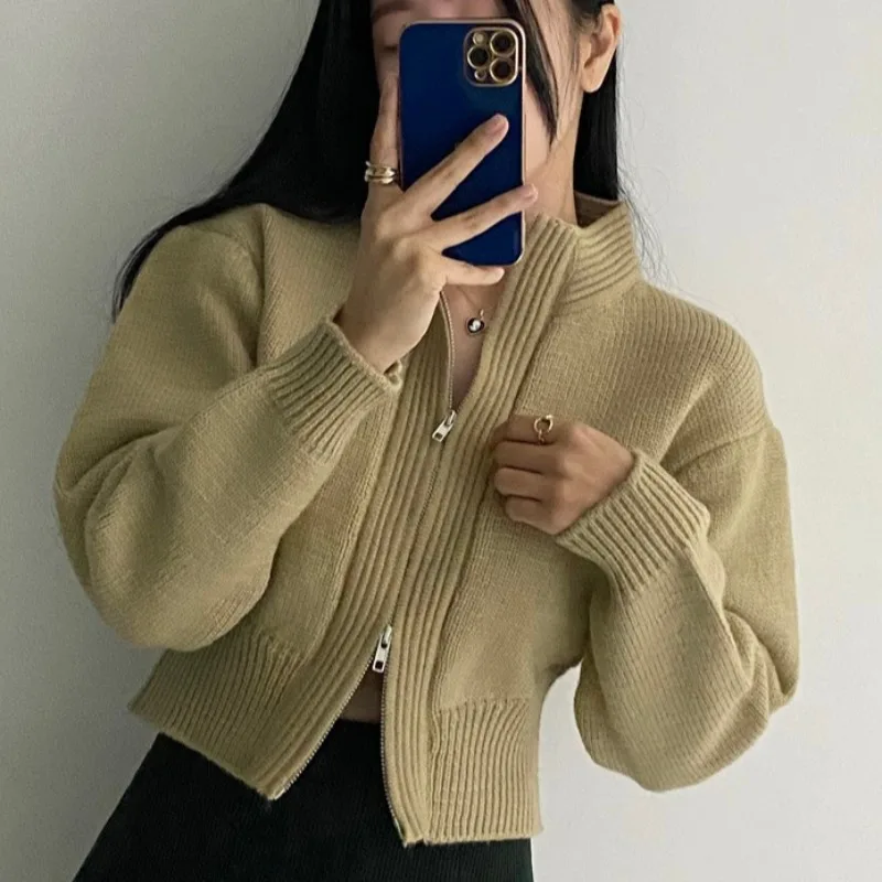 Cardigan Feminino Korean Autumn Thick Knitwear Clothing Vintage Coat Solid Cardigans Crop Top Knitted Winter Sweater Women 2022