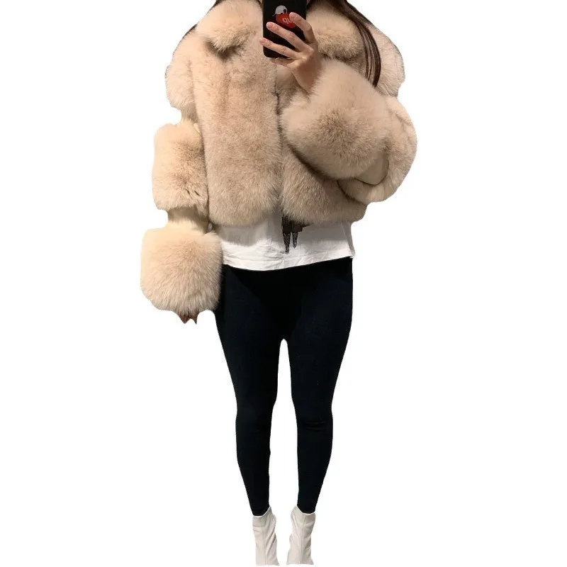 2023 Cross-border European and American fur jacket women's imitation fur women's  lapel artificial spot wholesale new models