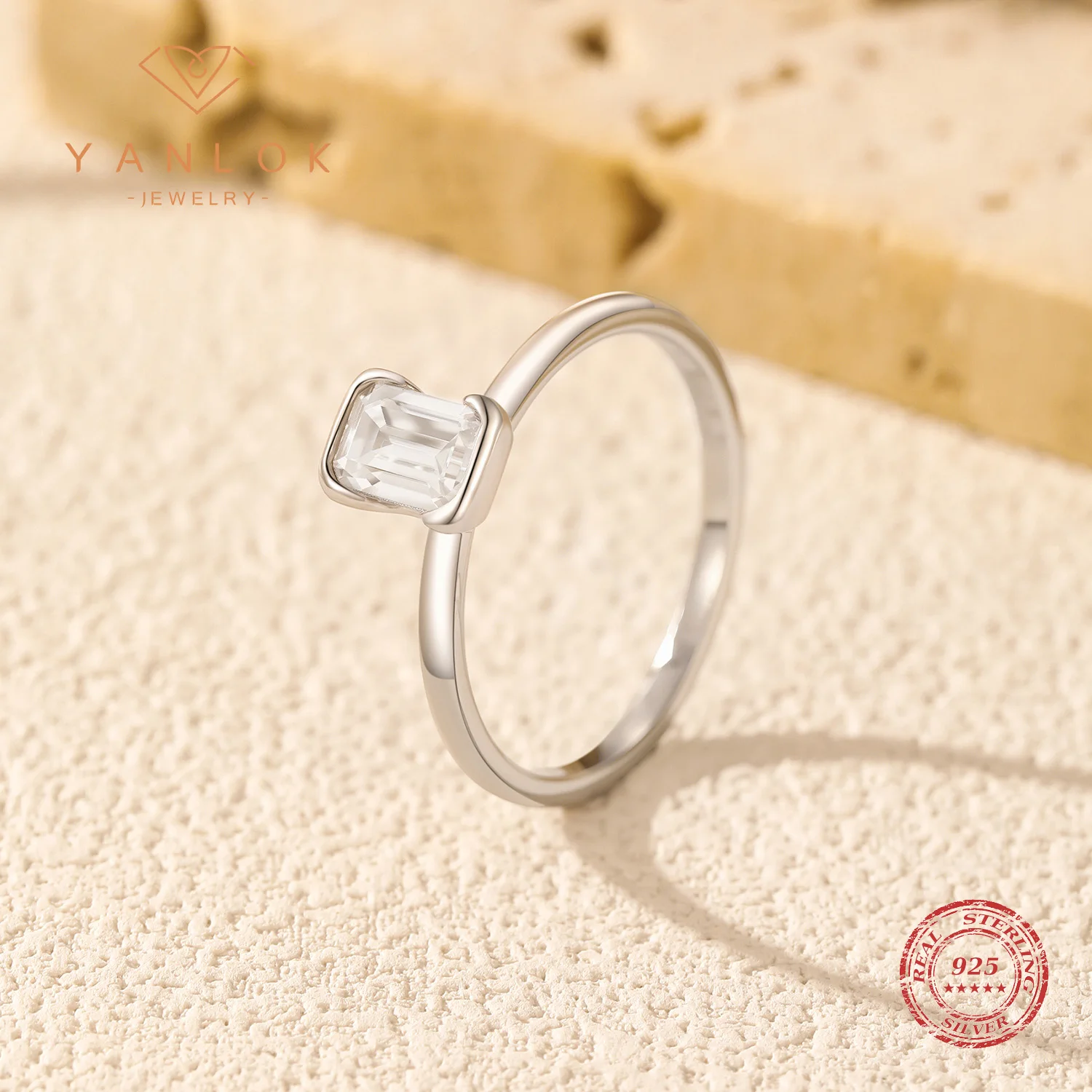 

YANLOK 925 Sterling Silver Classic Geometric D Color Moissanite Wedding Engagement Band Rings For Women Fine Jewelry