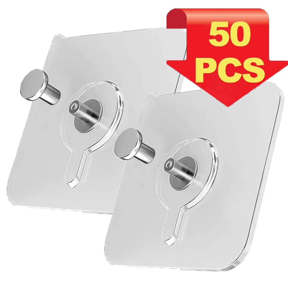 

10/20/50 Pcs Adhesive Hooks Picture Frame Poster No Drilling Hooks Waterproof Kitchen Bathroom Accessories Screw Hooks