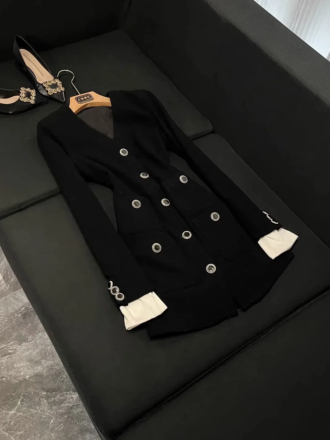 

Bla V-ne Waist-cinched Single-breasted Suit Dr for Women Winter New Sle Commute Sle Long Sve Midi Dr