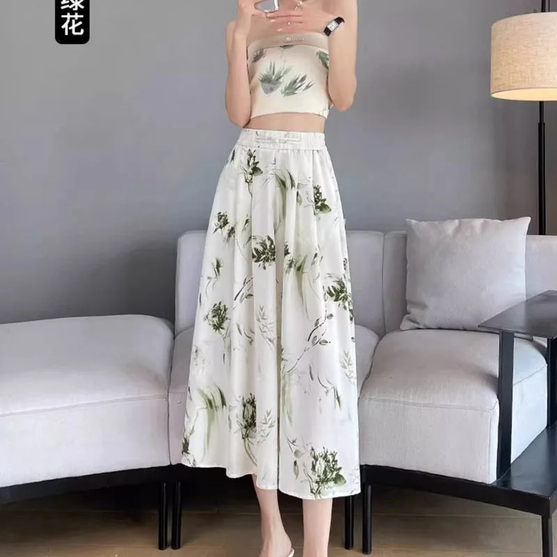 

New Chinese Style Tie-Dye Chiffon Wide Leg Culottes Women's Summer Thin Plus Size 5XL Loose High Waist Sag Loose Pants