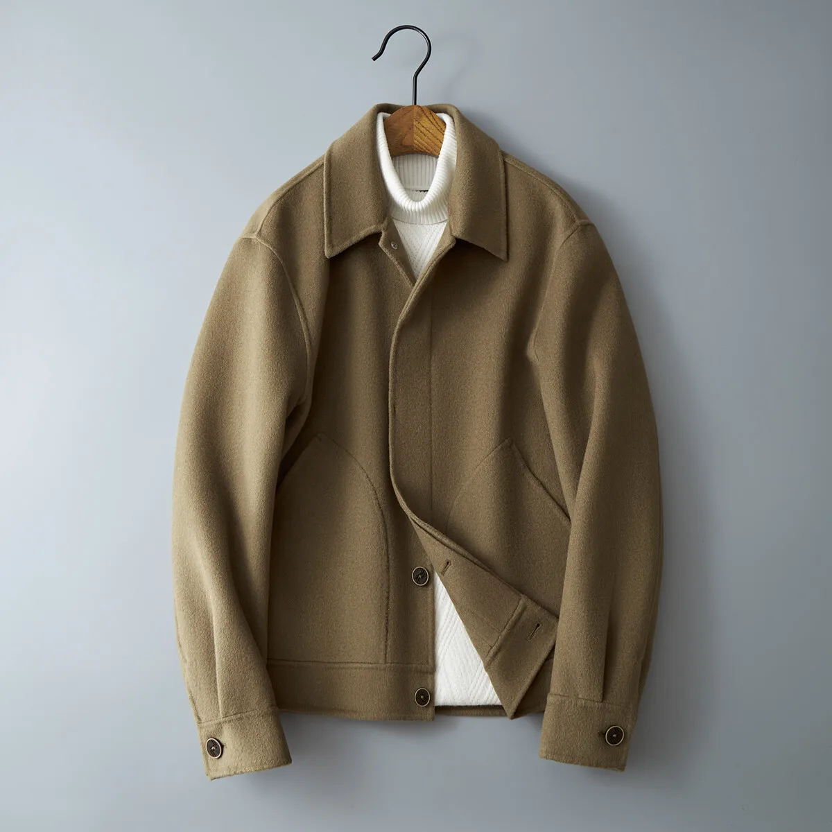 

Двустороннее шерстяное мужское пальто 2025 года, новая модель, молодежное осеннее модное пальто в корейском стиле с длинными рукавами