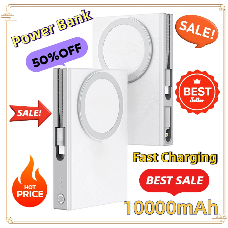 

For IPhone 15 14 13 IWatch Wireless Charger 10000mAh Power Bank Type C QC PD Fast Charging Powerbank with Holder