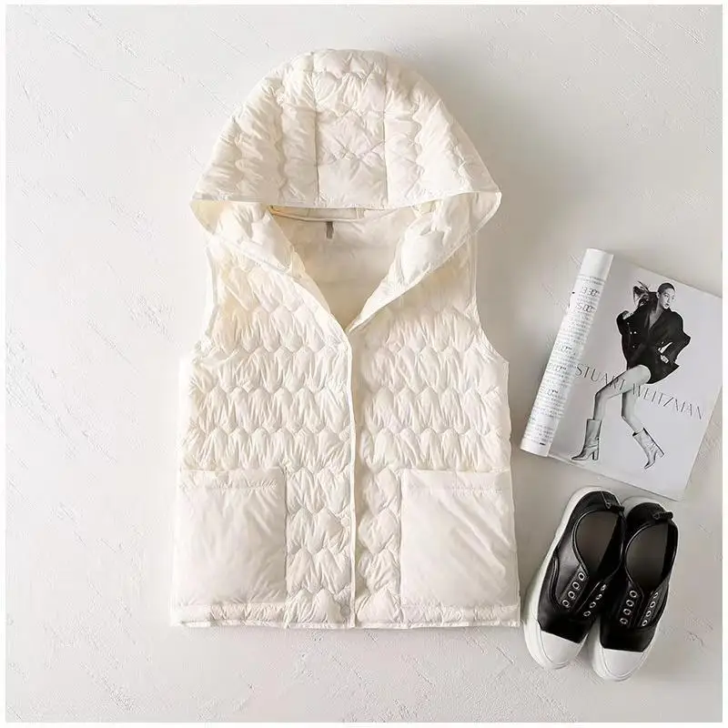 

Женский пуховый жилет с капюшоном, легкий водостойкий изолированный пуховик, повседневная стеганая куртка, пальто, осенне-зимняя верхняя одежда w