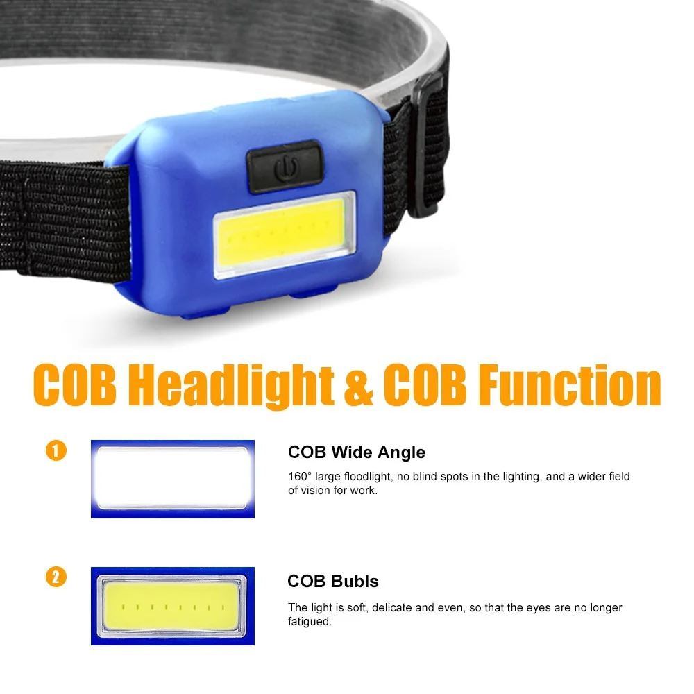 Portable Lighting COB Headtorch LED Headlamp Mini Battery Headlight 3 Modes Waterproof Flashlights for Outdoor Camping Hiking