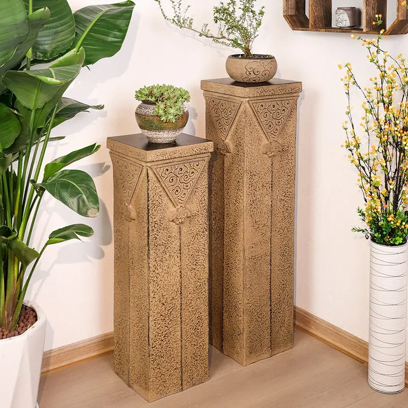 New Chinese creative retro display column booth pillar imitation stone strange entrance courtyard decorative flower pot ornament