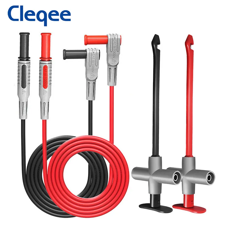 

Cleqee P1033A 4mm Banana Plug Test Leads kit with Quick Test Hook Clips Spring Piercing Probe for Multimeter Electronic Testing