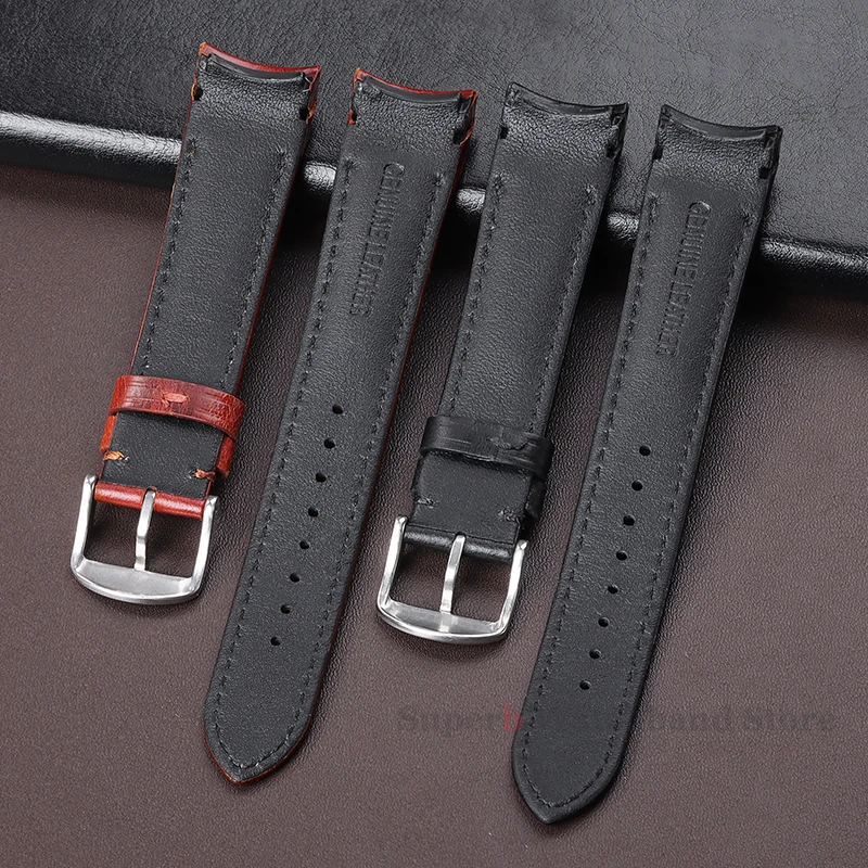 20mm 22mm High Quality Oil Wax Leather Strap Curved End Watchband Universal Cowhide Strap Women Men Bracelet Watch Accessories