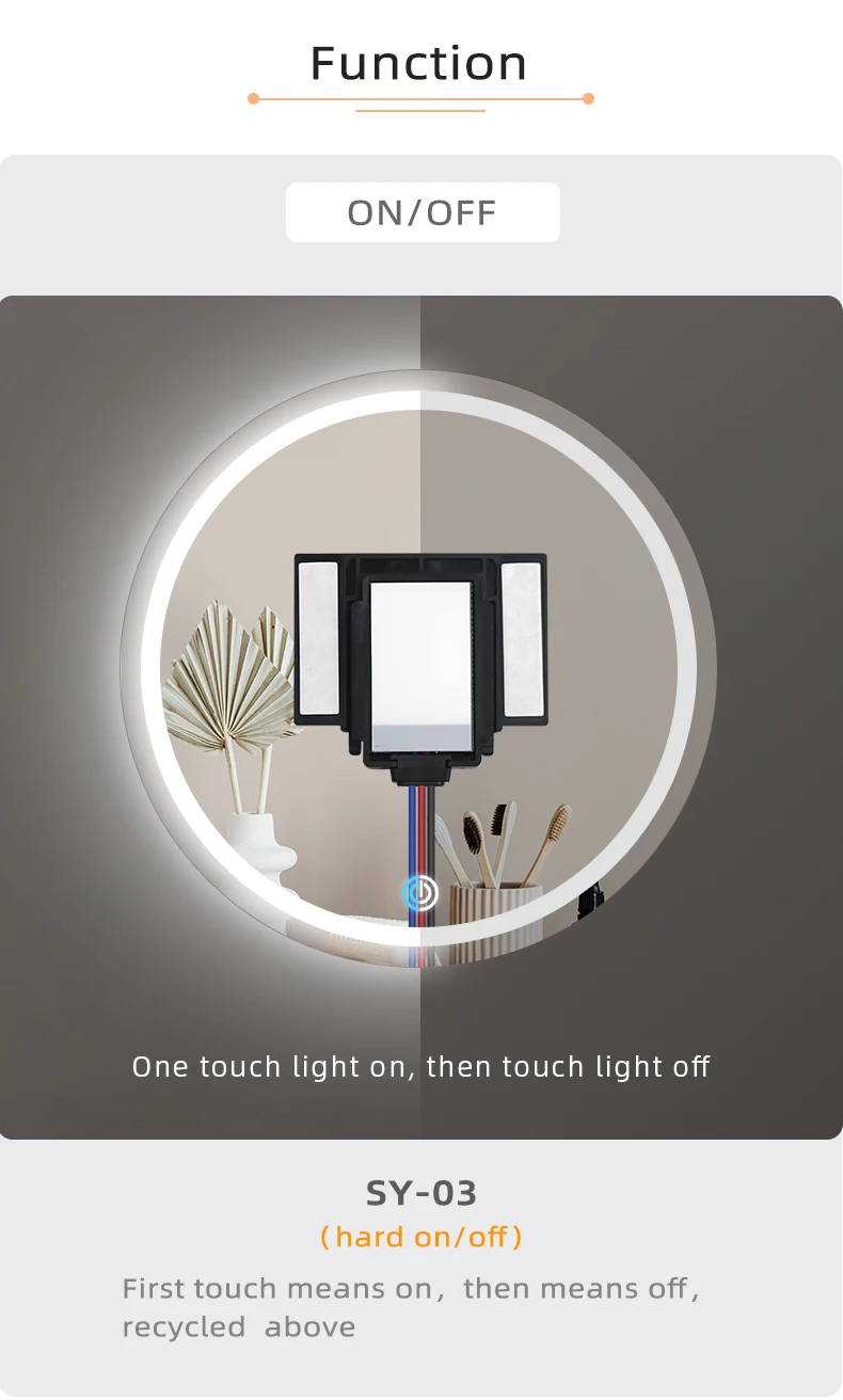 Ein-Touch-Ein/Aus-LED-Lichtschalter für Hochspannungsspiegel, geeignet für 220V AC LED-Beleuchtung – Detail 7