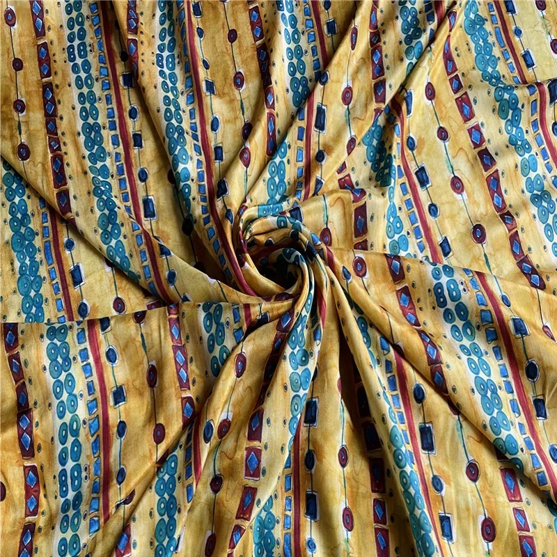 1 meter 100% Mulberry Silk 14 momme Crepe Silk Yellow Printed 136cm 53