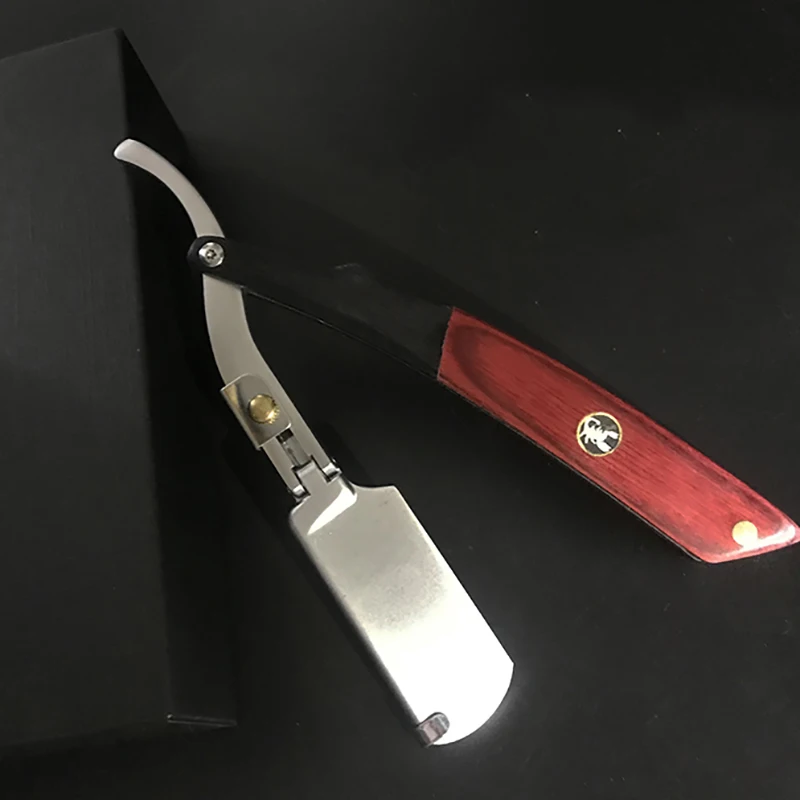 شفرات حلاقة مستقيمة للرجال بمقبض من الخشب الطبيعي، شفرات حافة مزدوجة، ماكينة حلاقة احترافية ومغلقة